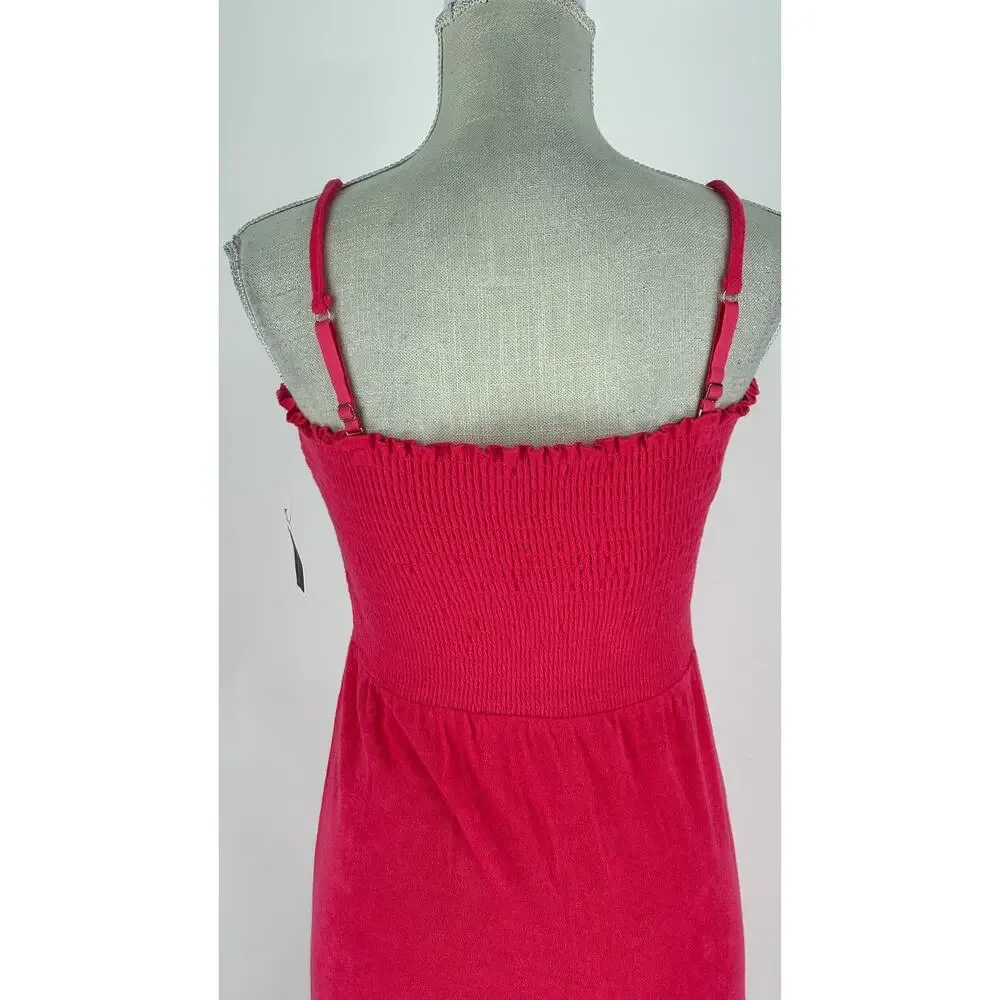 Juicy Couture Smocked Terry Cloth Maxi Dress Pink Womens Size Medium New Y2K
